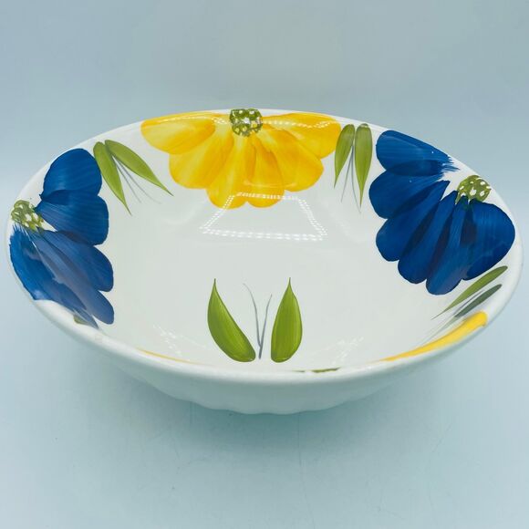 Vintage Hand Painted Blue Yellow Flower Serving Bowl La Primula MAXAM Italy - Picture 2 of 10